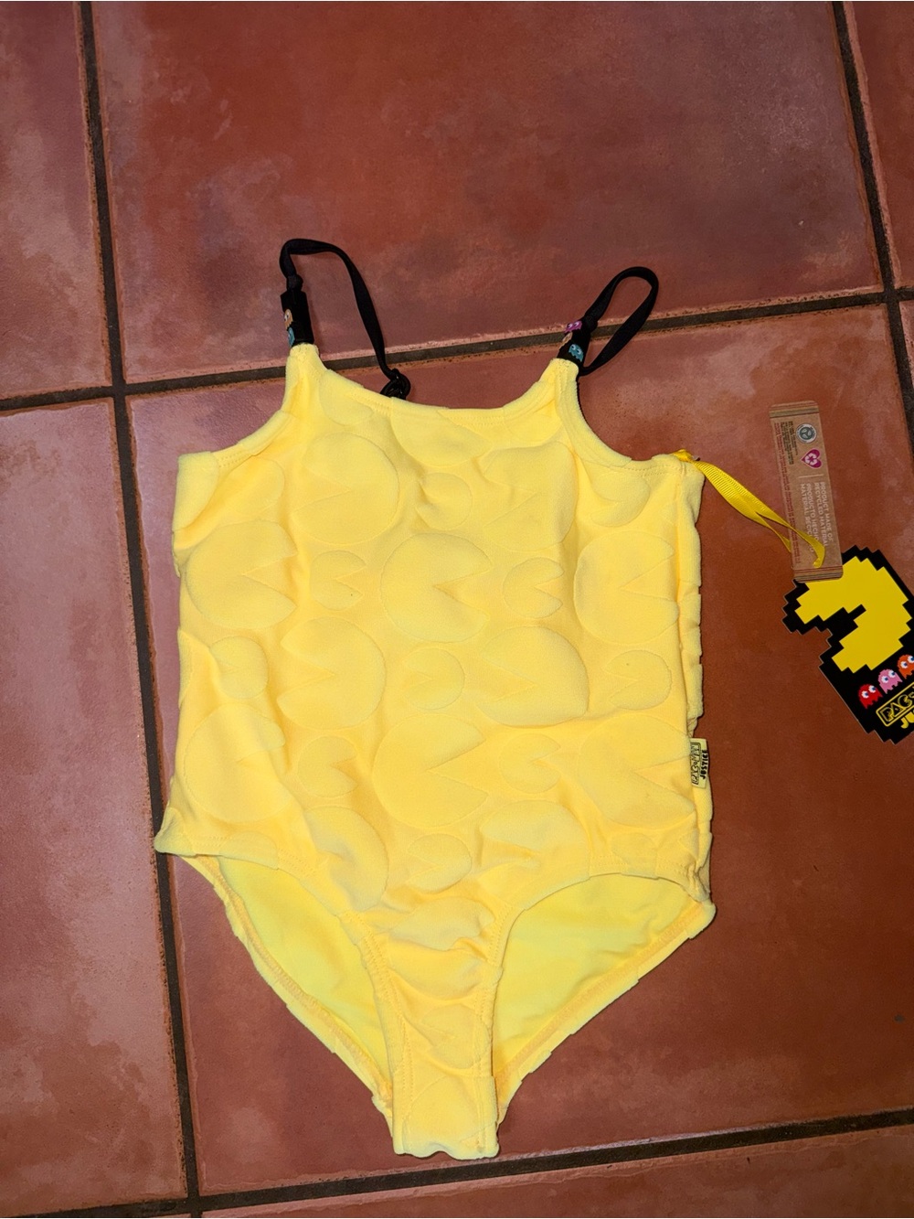 Justice Yellow Textured Girls' One-Piece Swimsuit with Black Straps